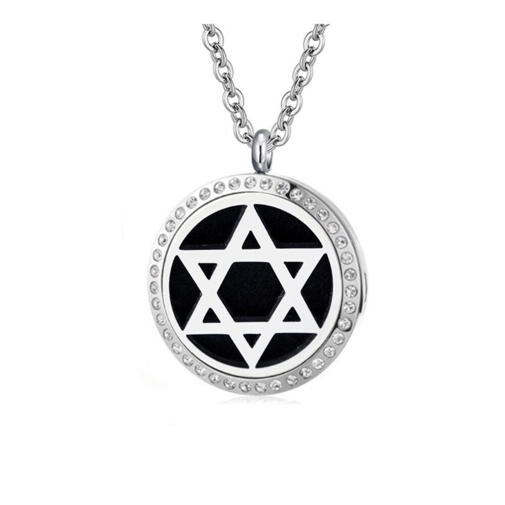 Star of David w/ Crystals Stainless Steel Essential Oil Necklace Hypoallergenic